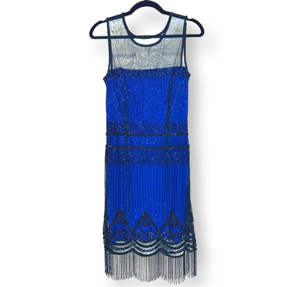 [ AIDEN MATTOX ] Flapper Inspired Royal Blue and Black Beaded Cocktail Dress : 4 - Picture 2 of 7
